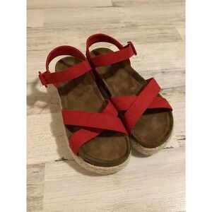 Pierre Dumas Womens Sz 7 Red Cross-Strap Mesa Espadrille Platform Wedge Sandals